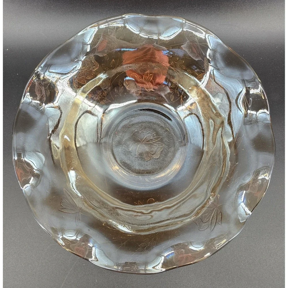 Vtg Jeannette Floragold Glass Bowl 9.5